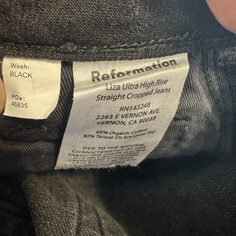 Reformation‎ Jeans Womens 24 Liza Ultra High Rise Slim Straight Crop Denim Black